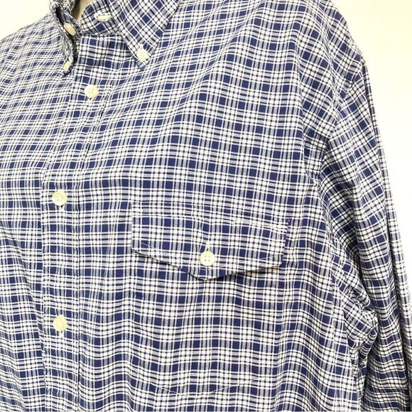 Land's End Blue White Small Checkered Cotton Button Down Shirt Men's Large 16.5 - Picture 9 of 11